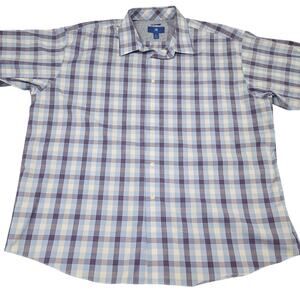 Egara Button Shirt 2XL Plaid Purple Blue Check Non Iron Flip Cuff Dress Business